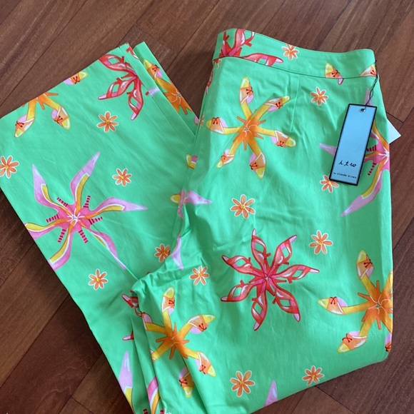 ITW by Claude Brown Colorful Green & Pink Women’s Capris - Size 16 - Picture 1 of 14